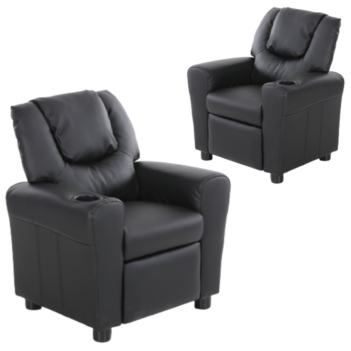 Set of 2 Oliver Kids Recliner Chair Sofa | Children Lounge Couch PU Armchair | Black