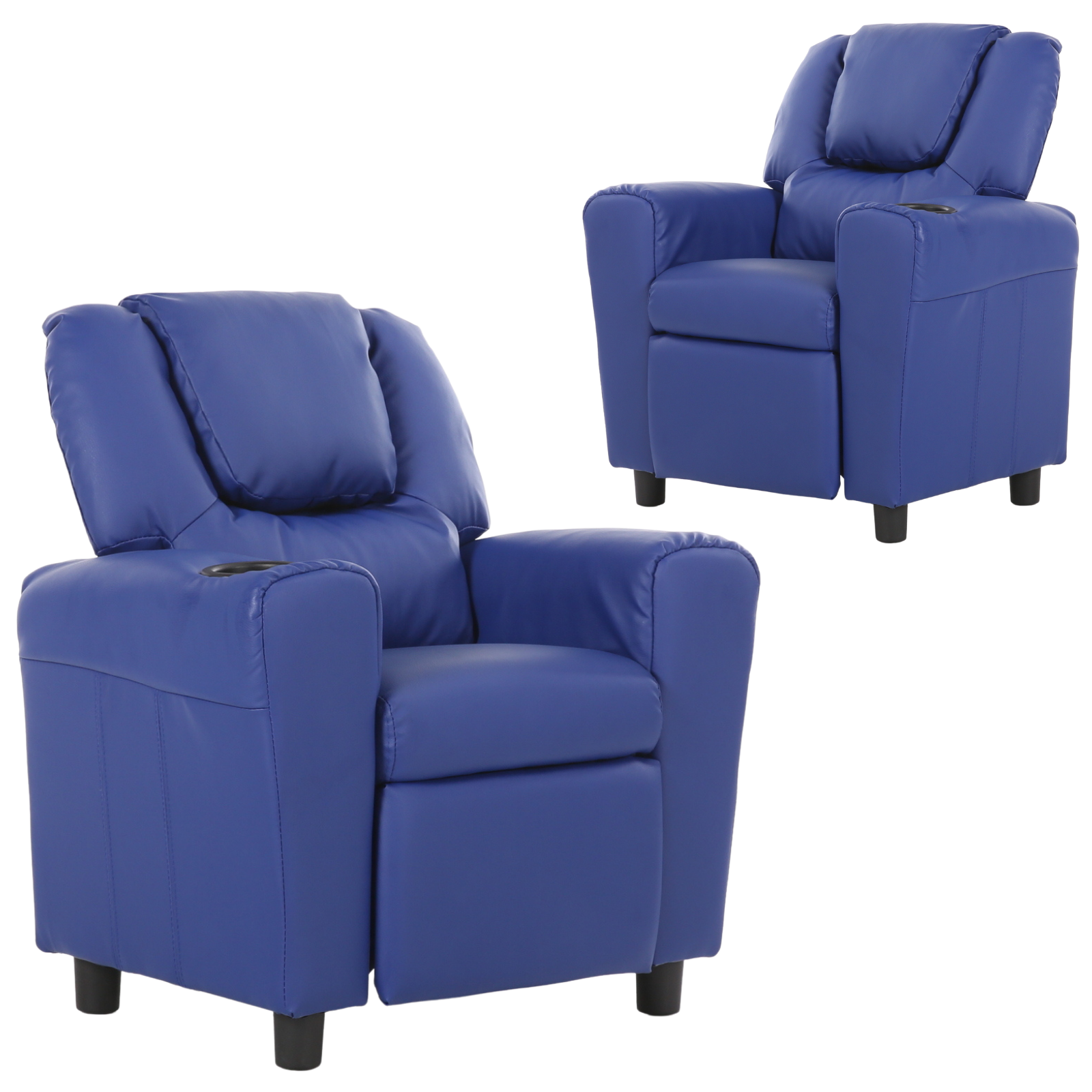 Set of 2 Oliver Kids Recliner Chair Sofa | Children Lounge Couch PU Armchair | Blue