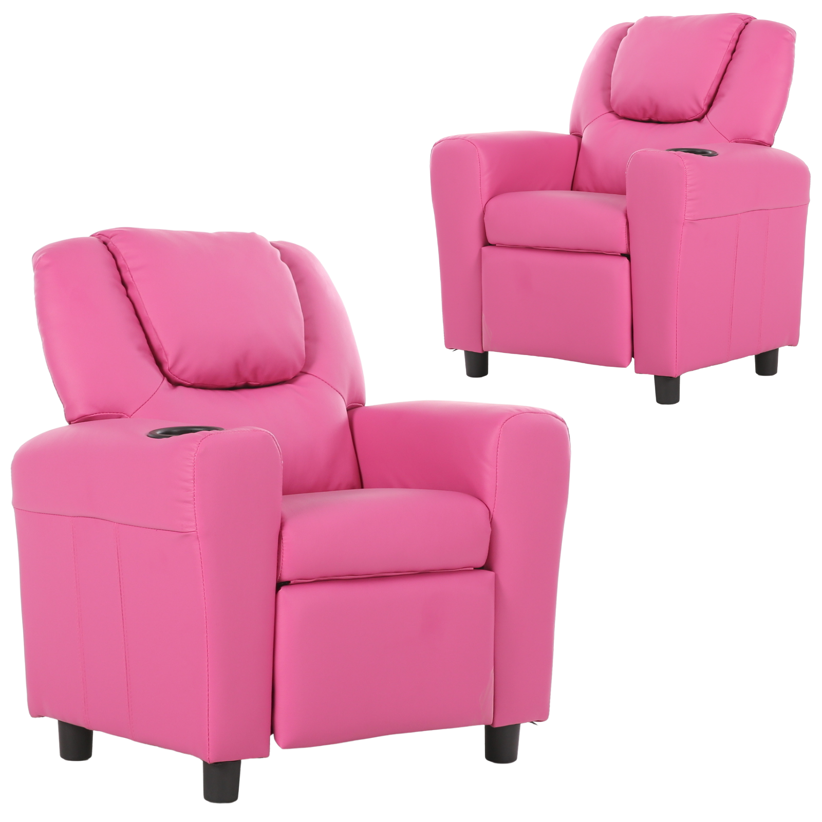 Set of 2 Oliver Kids Recliner Chair Sofa | Children Lounge Couch PU Armchair | Pink
