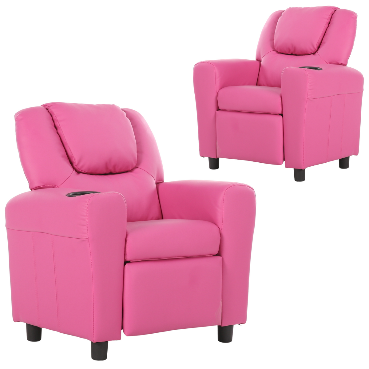 Set of 2 Oliver Kids Recliner Chair Sofa | Children Lounge Couch PU Armchair | Pink