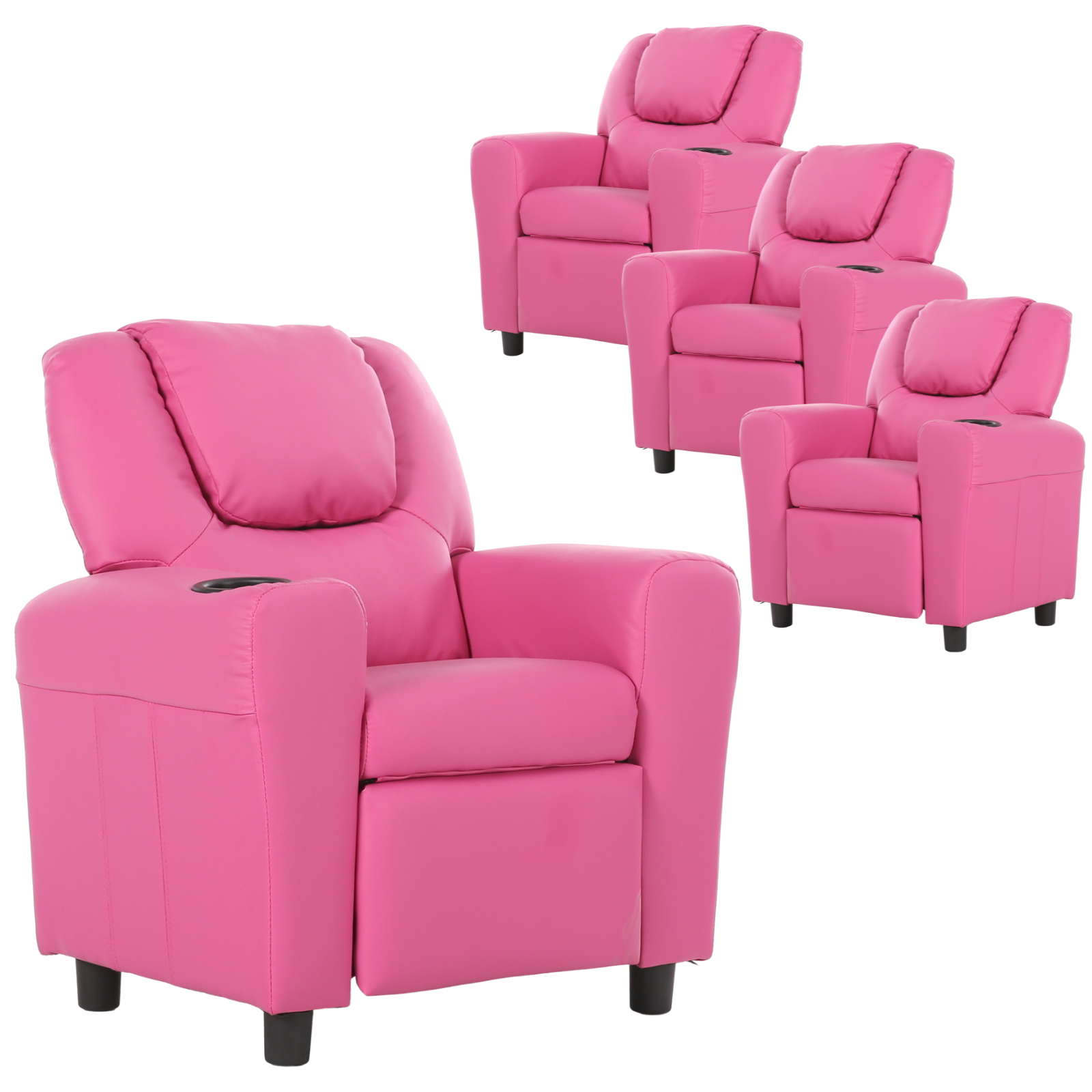 Set of 4 Oliver Kids Recliner Chair Sofa | Children Lounge Couch PU Armchair | Pink