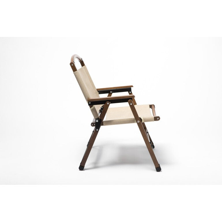 Bamboo Canvas Foldable Outdoor Camping Chair | Wooden Travel Picnic Park | Khaki/Beige