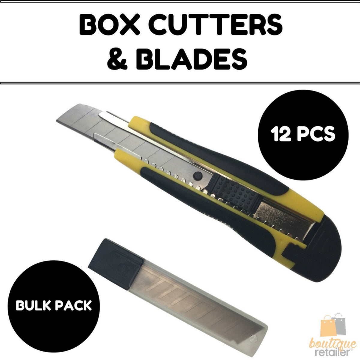 Box Cutters | 12x Pack | 18mm Retractable Snap-Off Razor | Durable Bulk Utility Knives
