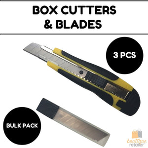 Box Cutters | 3x Pack | 18mm Retractable Snap-Off Razor | Durable Bulk Utility Knives