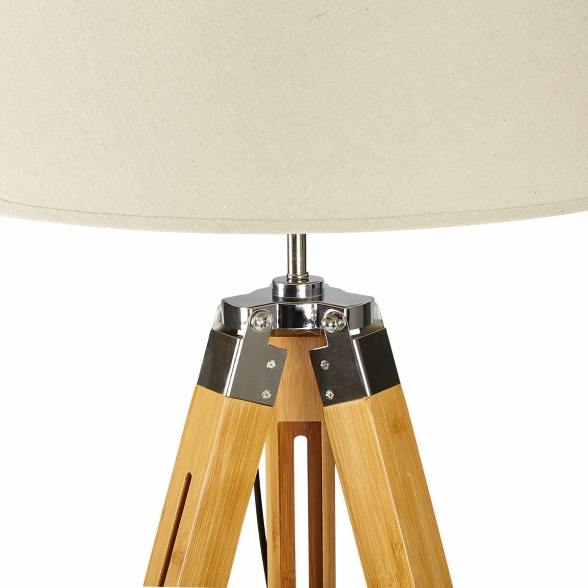 Large Tripod Floor Lamp | Linen Shade | Modern Bamboo Vintage Wooden Retro Light