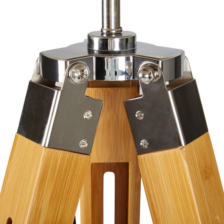 Large Tripod Floor Lamp | Linen Shade | Modern Bamboo Vintage Wooden Retro Light