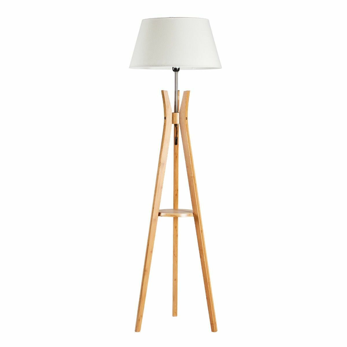 Large Bamboo Tripod Floor Lamp | Linen Shade | Modern Vintage Wooden Scandi Light