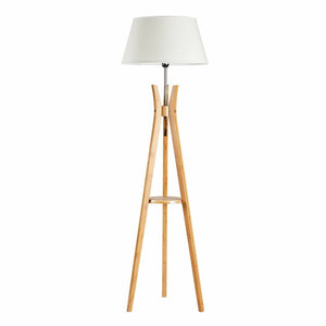 Large Bamboo Tripod Floor Lamp | Linen Shade | Modern Vintage Wooden Scandi Light