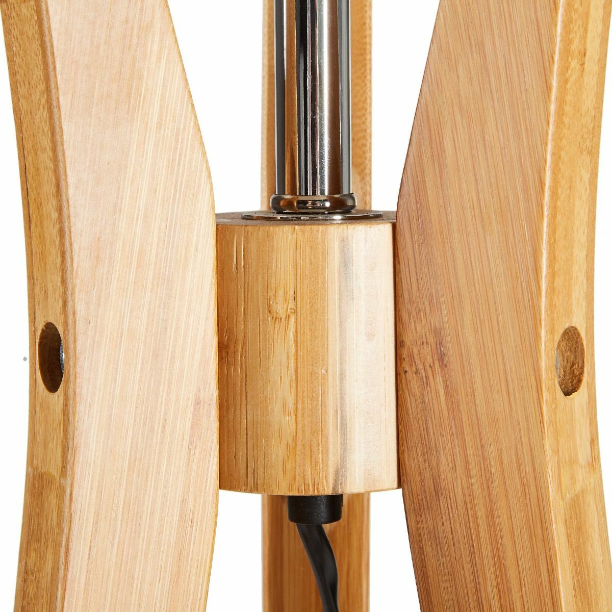 Large Bamboo Tripod Floor Lamp | Linen Shade | Modern Vintage Wooden Scandi Light