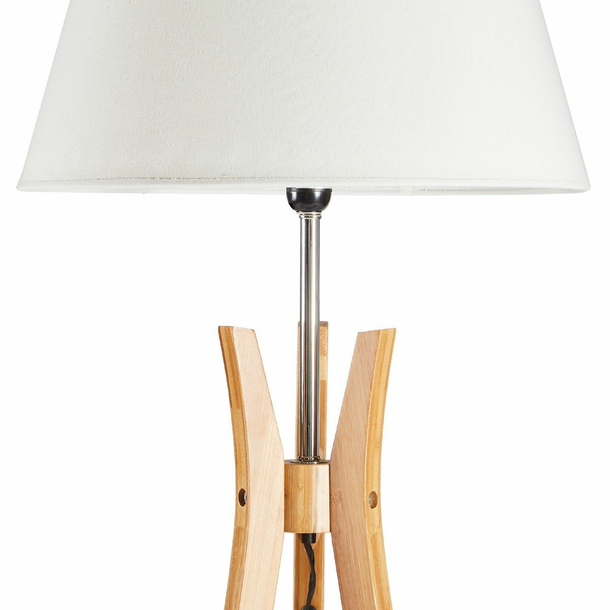 Large Bamboo Tripod Floor Lamp | Linen Shade | Modern Vintage Wooden Scandi Light