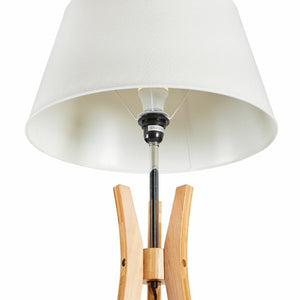Large Bamboo Tripod Floor Lamp | Linen Shade | Modern Vintage Wooden Scandi Light