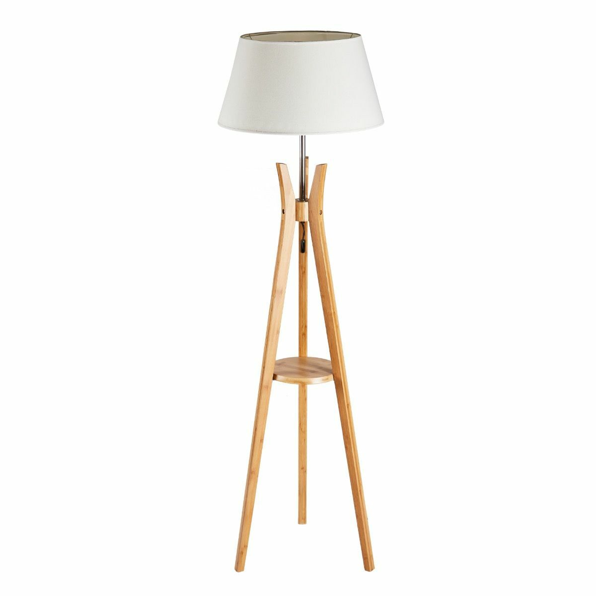 Large Bamboo Tripod Floor Lamp | Linen Shade | Modern Vintage Wooden Scandi Light