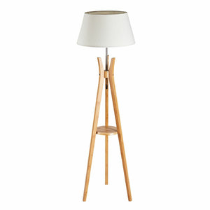 Large Bamboo Tripod Floor Lamp | Linen Shade | Modern Vintage Wooden Scandi Light