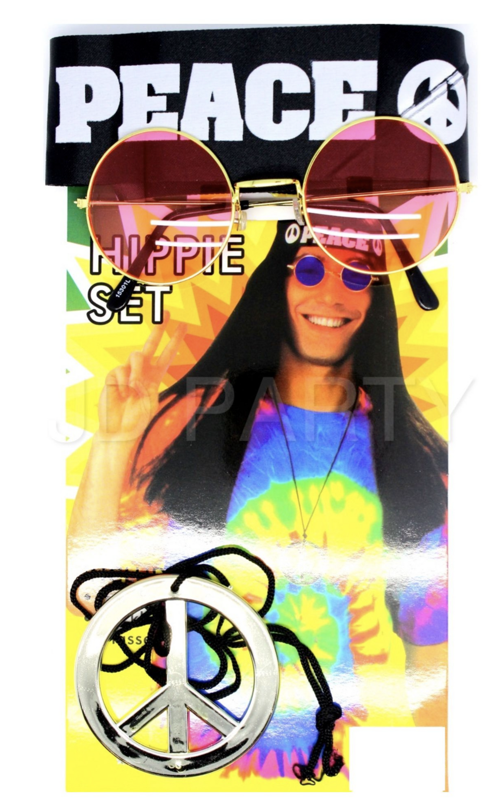 Hippie Kit Set | Headband, Glasses & Peace Sign Necklace | 60s 70s Costume Accessories