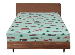 Queen Luxury 100% Cotton Flannelette Fitted Bed Sheet | Flannel | Trees/Caravan