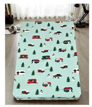 Queen Luxury 100% Cotton Flannelette Fitted Bed Sheet | Flannel | Trees/Caravan