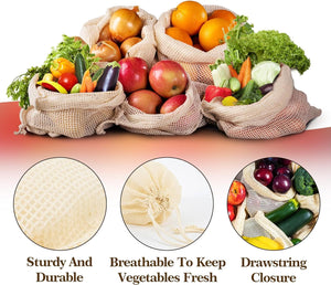10-Pack ECOCLAND Reusable Mesh Produce Bags | Fruit & Grocery Storage | Washable Eco Bags