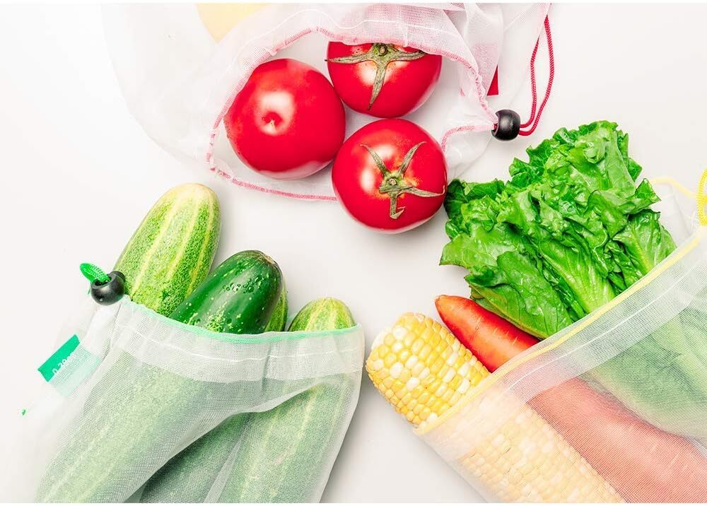 10-Pack ECOCLAND Reusable Mesh Produce Bags | Fruit & Grocery Storage | Washable Eco Bags