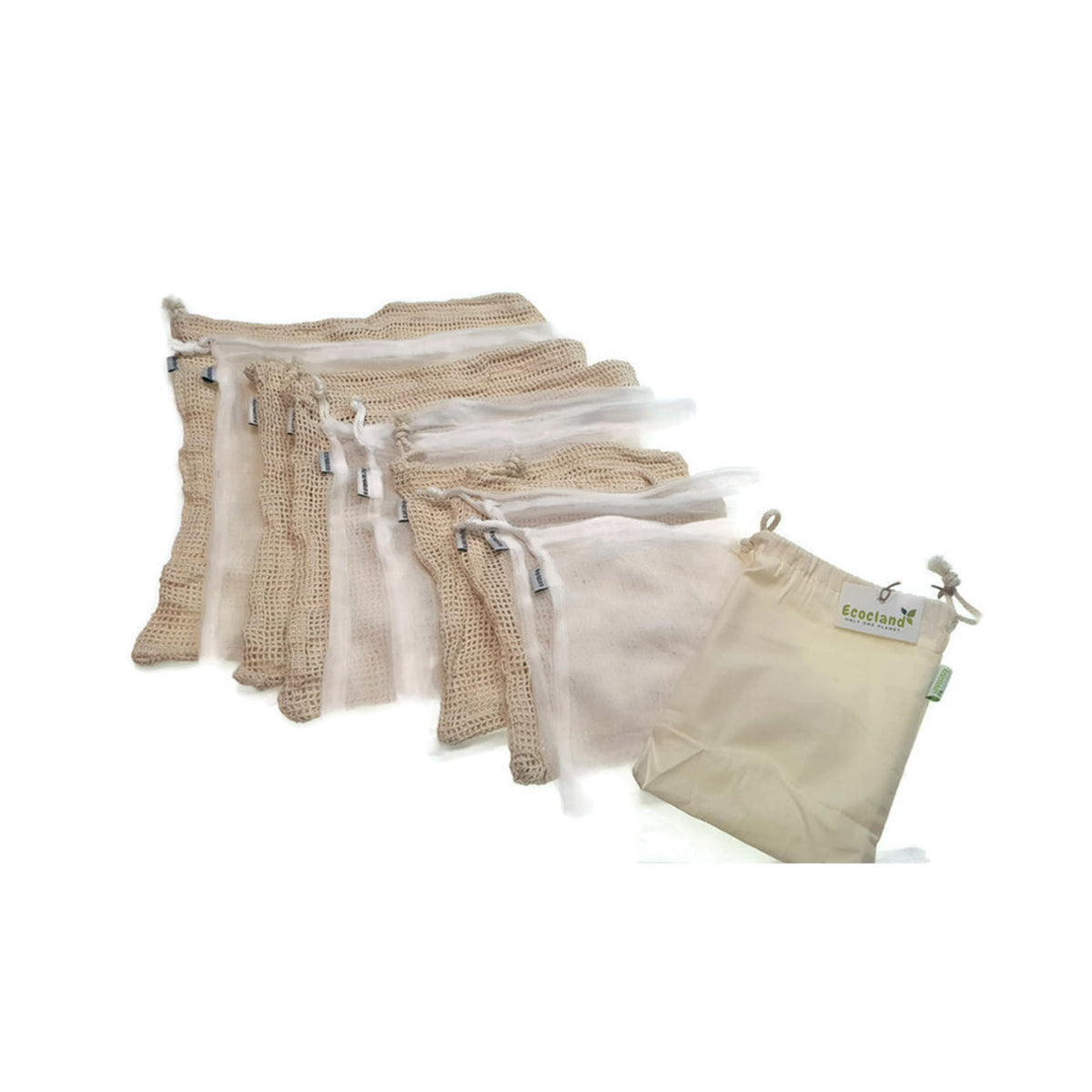 10-Pack ECOCLAND Reusable Mesh Produce Bags | Fruit & Grocery Storage | Washable Eco Bags