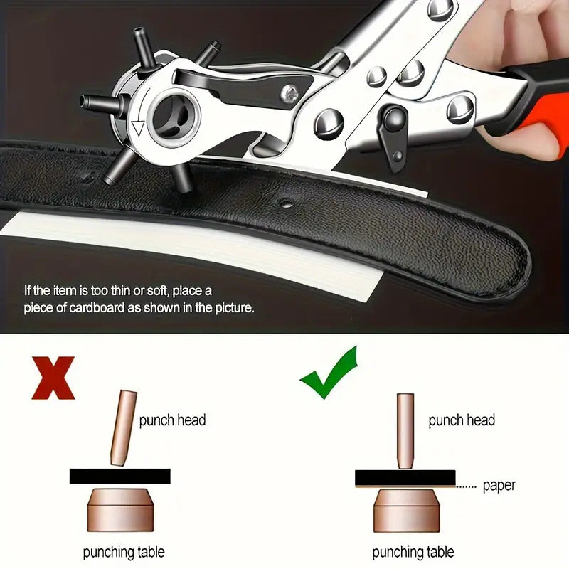 Leather Belt Hole Punch Tool | Multi-Size Revolving Eyelet Puncher | Handcraft Plier