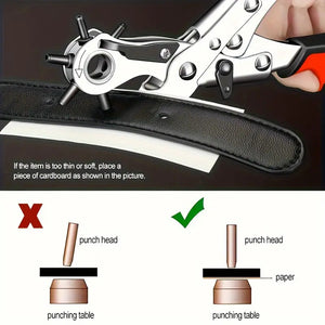 Leather Belt Hole Punch Tool | Multi-Size Revolving Eyelet Puncher | Handcraft Plier