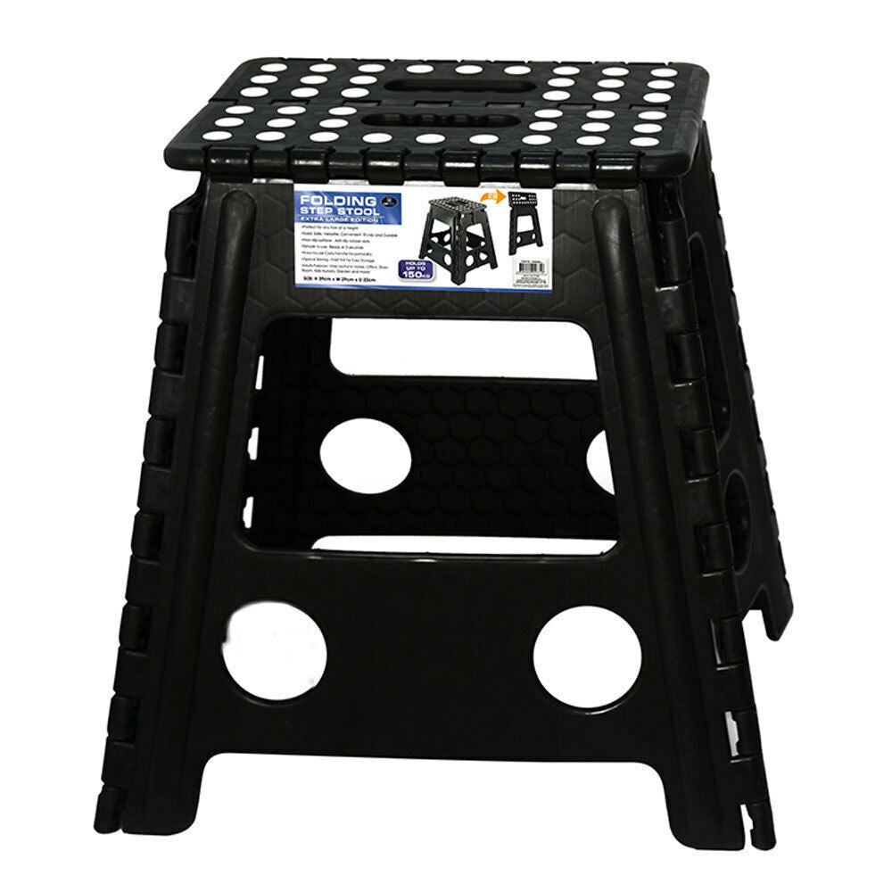 39cm Plastic Folding Step Stool | Portable Chair | Indoor/Outdoor Home | Black