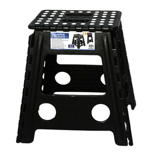 39cm Plastic Folding Step Stool | Portable Chair | Indoor/Outdoor Home | Black