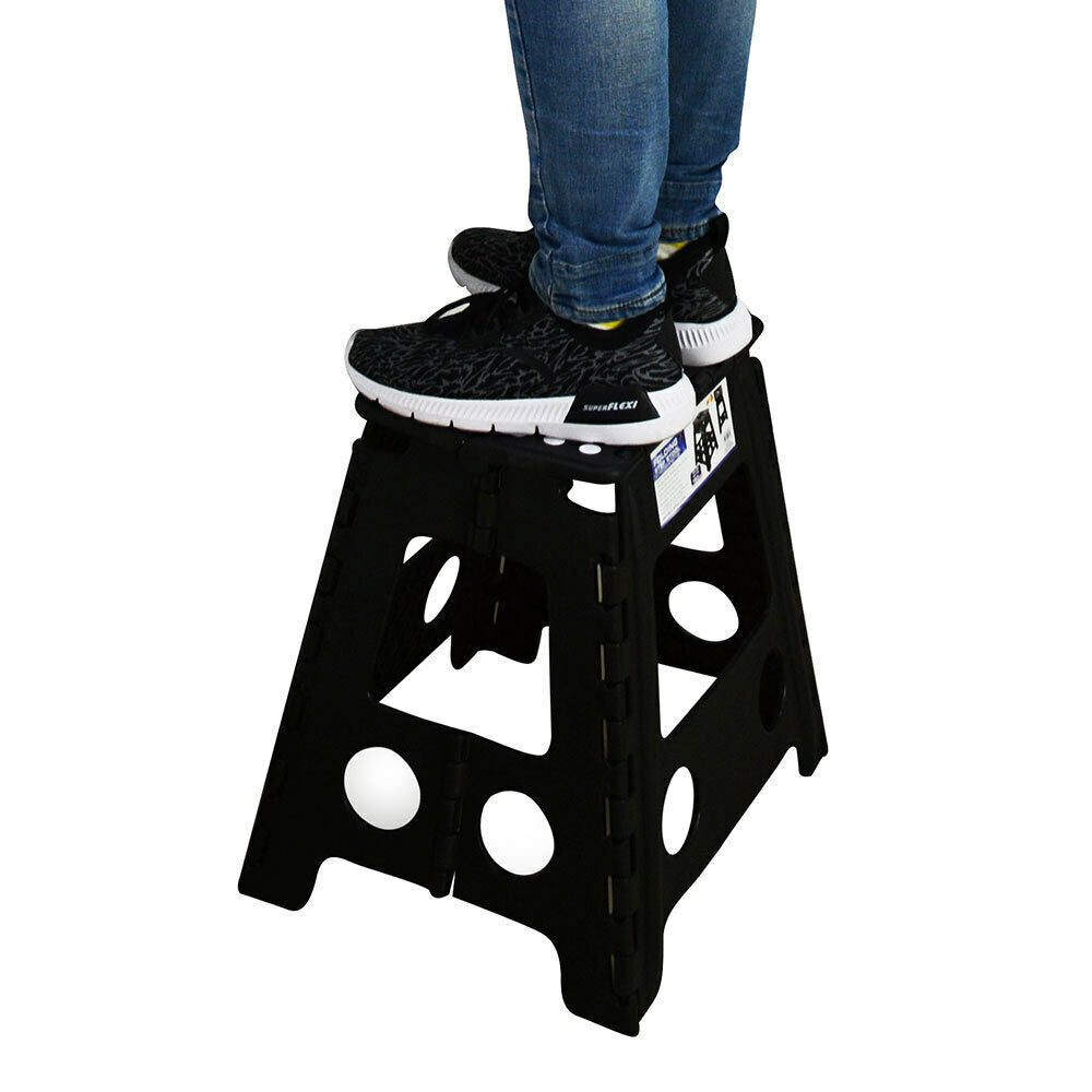 39cm Plastic Folding Step Stool | Portable Chair | Indoor/Outdoor Home | Black