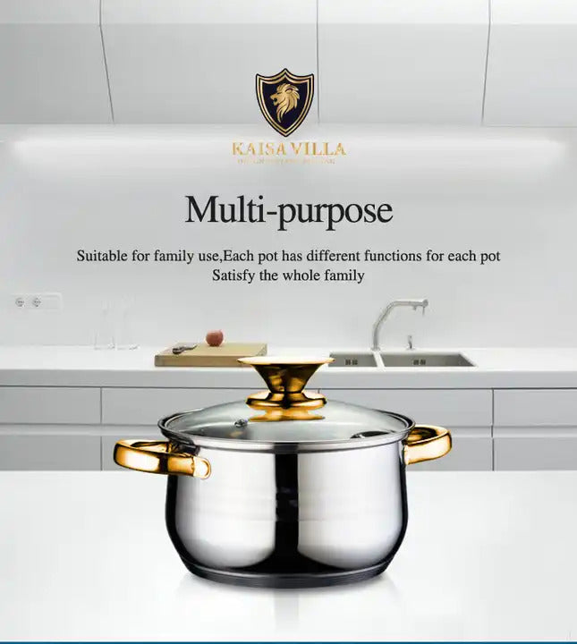 Kaisa Villa | 5.8 Litre Casserole Pot | Stainless Steel | Induction Cooking | Stock Stew
