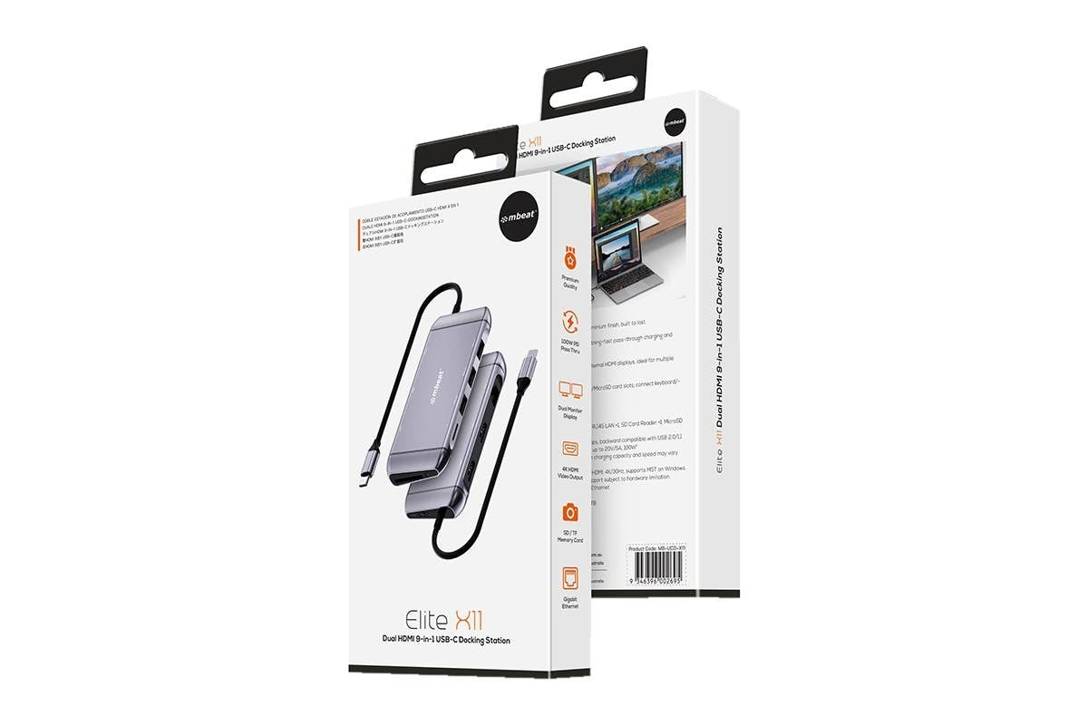 mBeat Elite X11 | 9-in-1 USB-C Dock | Dual HDMI MST | Multiport Adapter