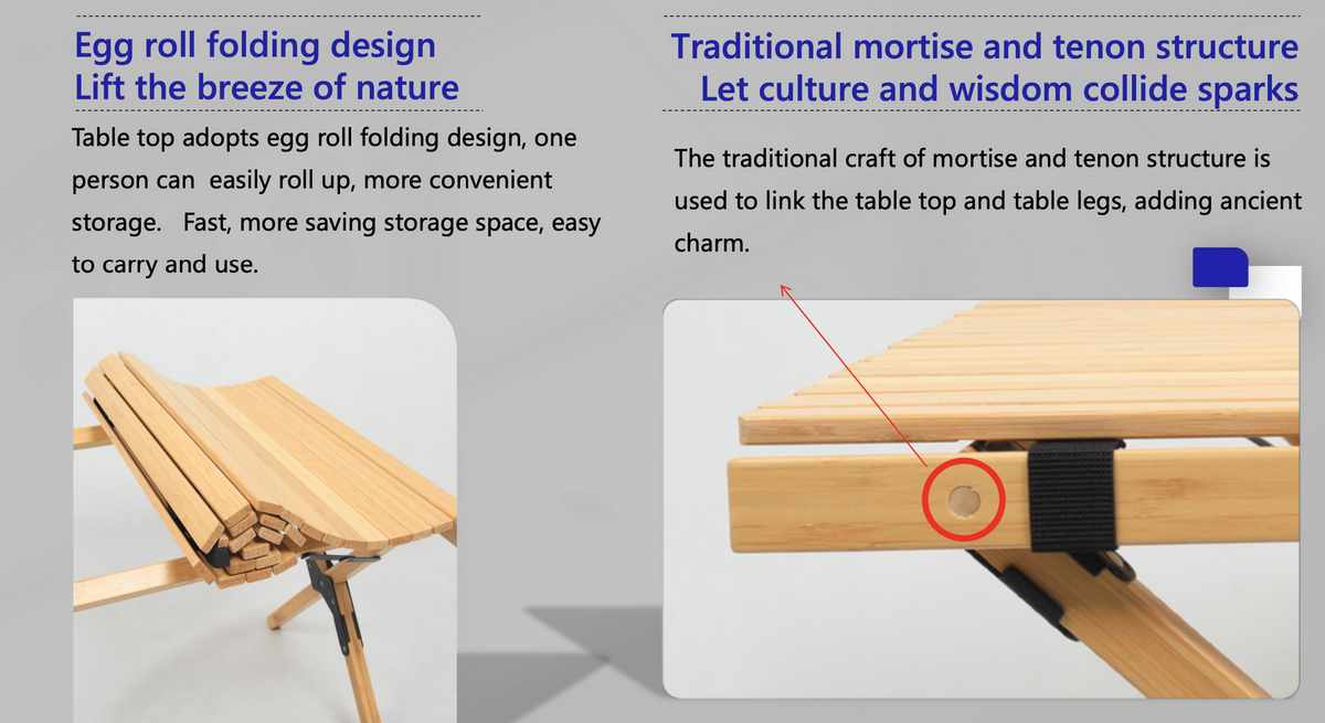 Folding Camping Table Bamboo Roll Up | Portable Outdoor Picnic BBQ Desk | Beach