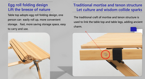 Folding Camping Table Bamboo Roll Up | Portable Outdoor Picnic BBQ Desk | Beach