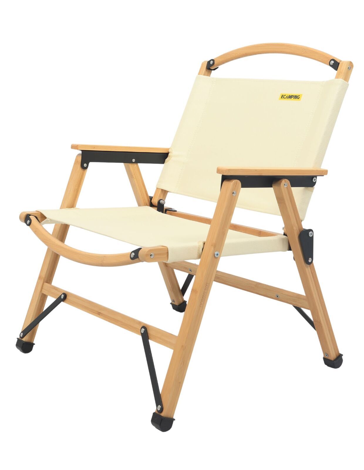 Bamboo Canvas Foldable Outdoor Camping Chair | Wooden Travel Picnic Park | Khaki/Beige