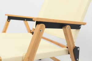 Bamboo Canvas Foldable Outdoor Camping Chair | Wooden Travel Picnic Park | Khaki/Beige