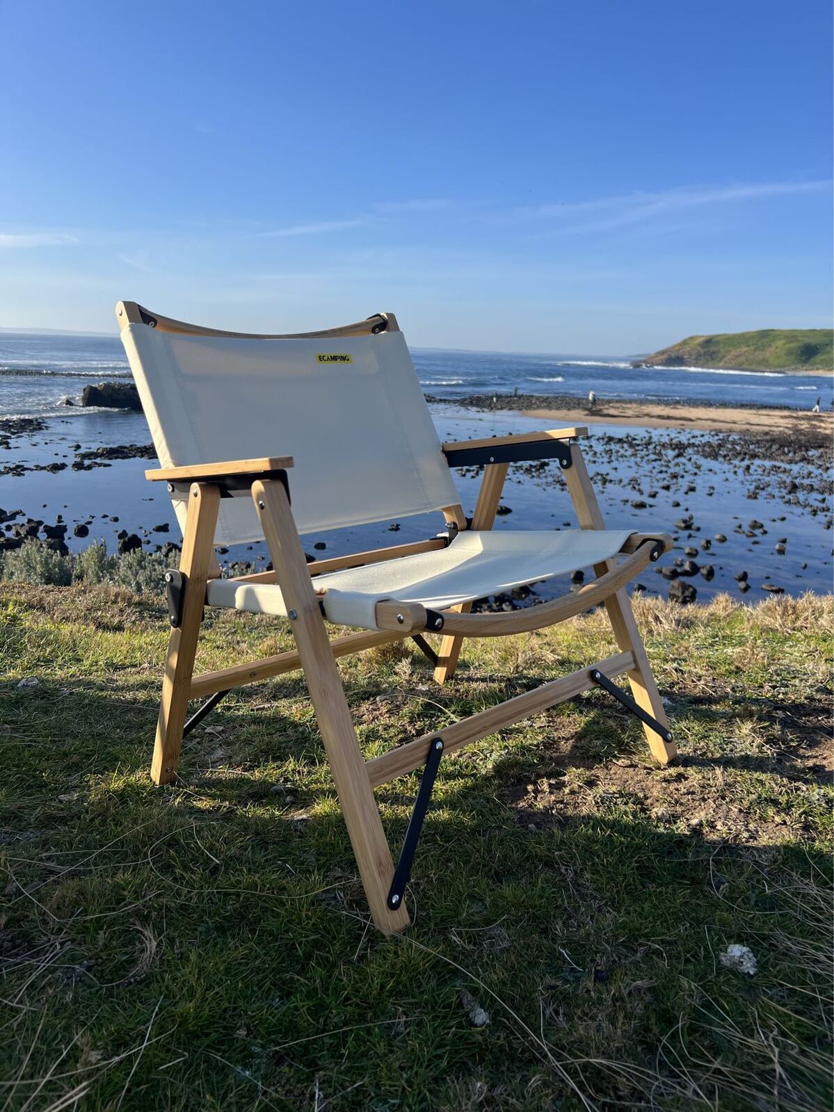 Bamboo Canvas Foldable Outdoor Camping Chair | Wooden Travel Picnic Park | Khaki/Beige