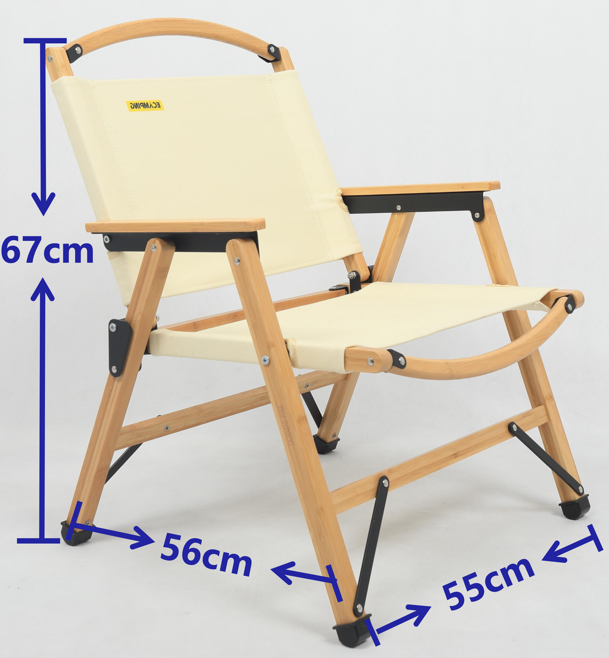 Bamboo Canvas Foldable Outdoor Camping Chair | Wooden Travel Picnic Park | Khaki/Beige