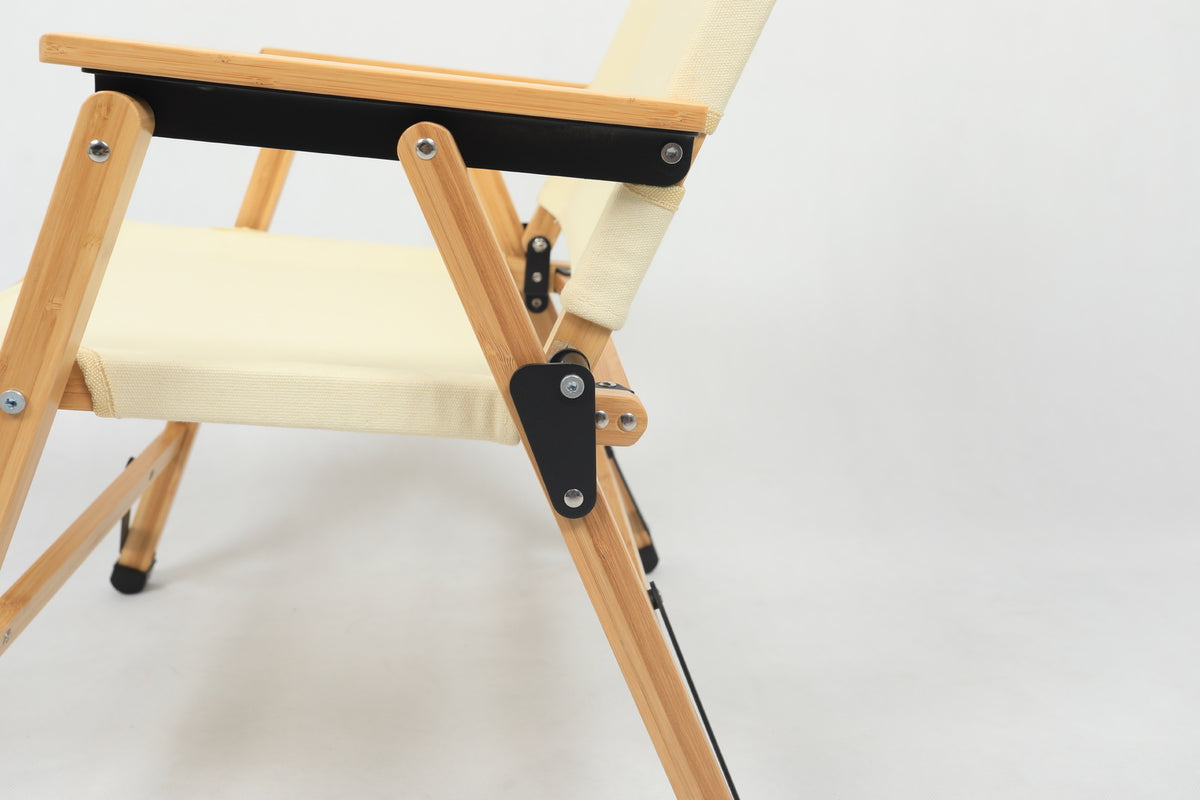 Bamboo Canvas Foldable Outdoor Camping Chair | Wooden Travel Picnic Park | Khaki/Beige