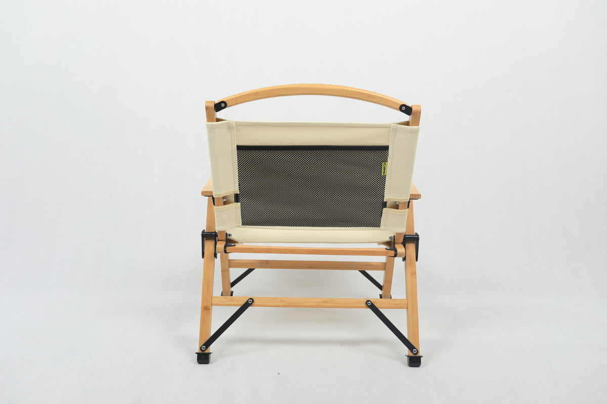 Bamboo Canvas Foldable Outdoor Camping Chair | Wooden Travel Picnic Park | Khaki/Beige