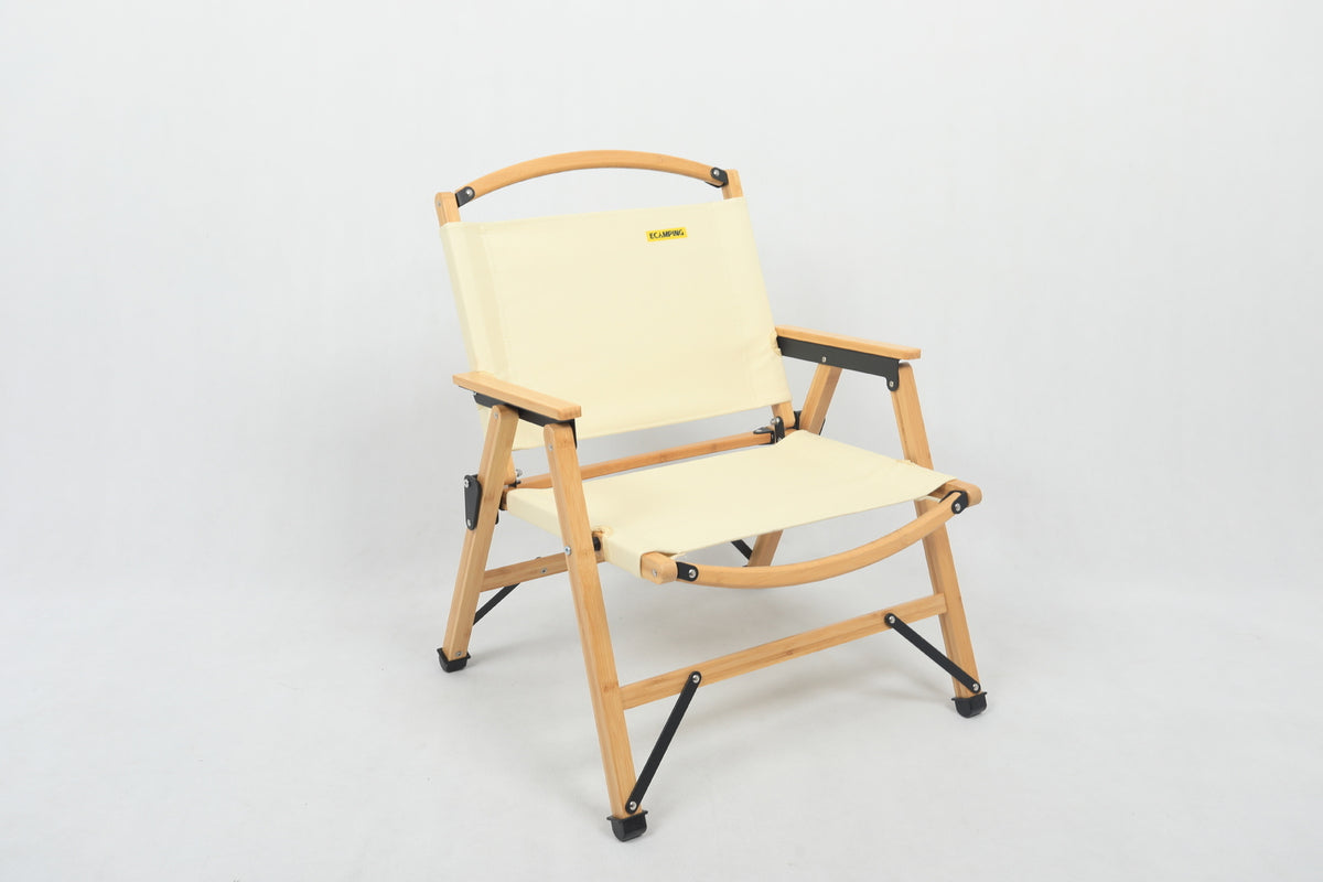 Bamboo Canvas Foldable Outdoor Camping Chair | Wooden Travel Picnic Park | Khaki/Beige