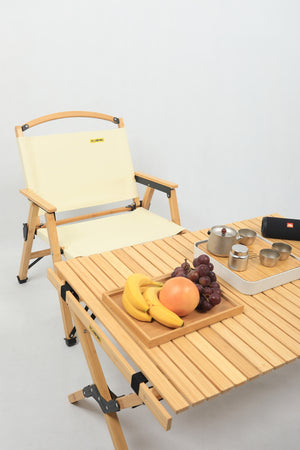 Bamboo Canvas Foldable Outdoor Camping Chair | Wooden Travel Picnic Park | Khaki/Beige