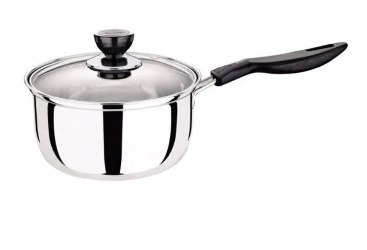 14cm | Stainless Steel Milk Pot with Glass Lid | Coffee Warmer with Handle