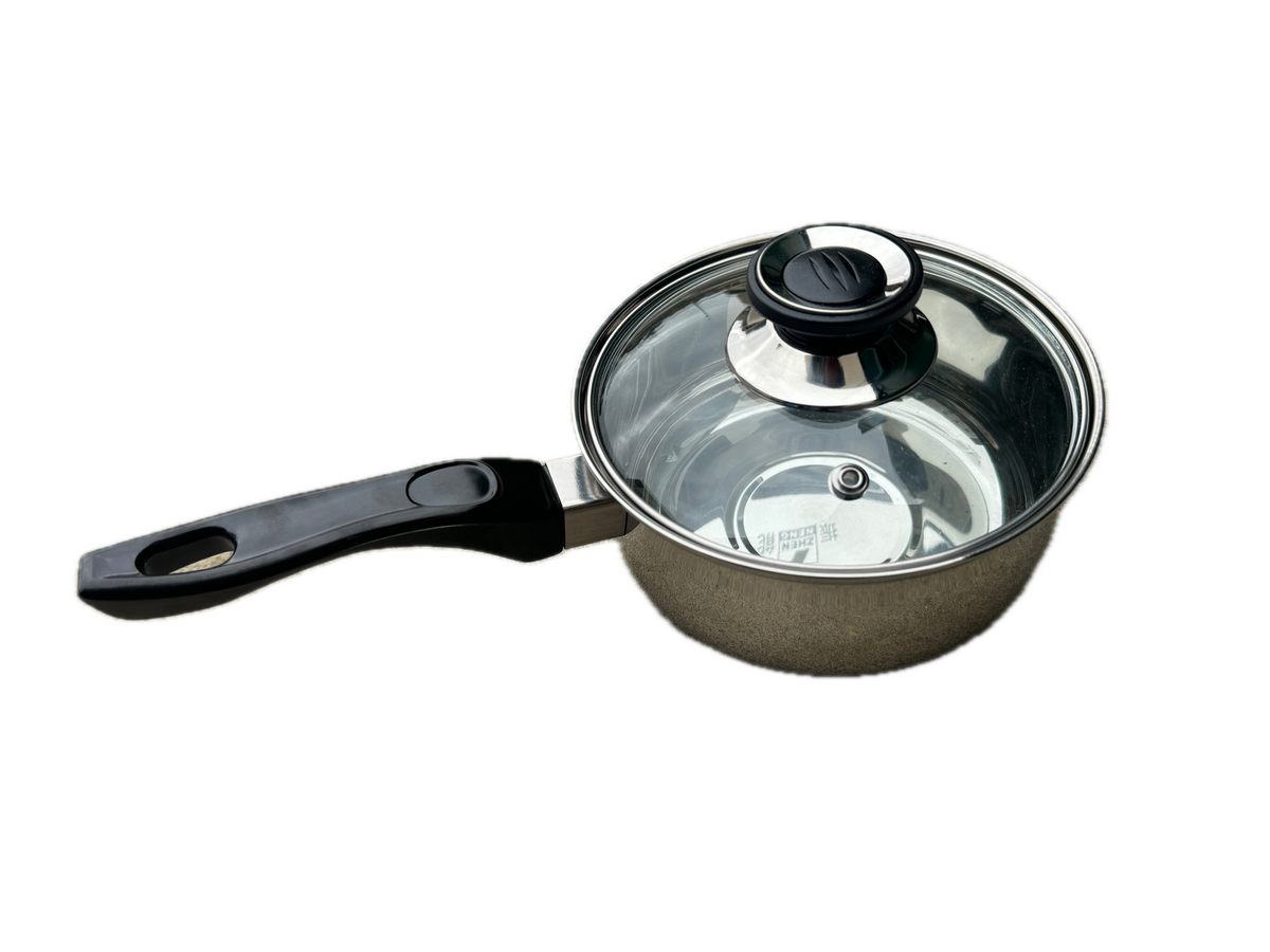 14cm | Stainless Steel Milk Pot with Glass Lid | Coffee Warmer with Handle
