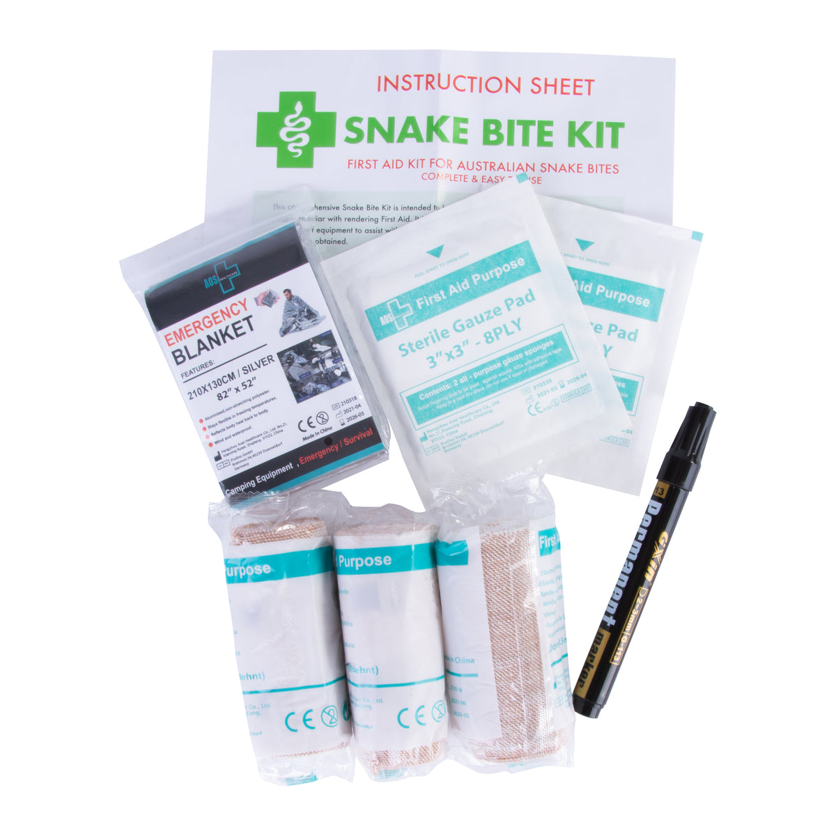 9 Piece | Australian Snake Bite First Aid Kit | Camping | Hiking | Travel
