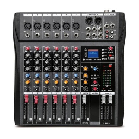 Hridz Audio Mixer | 6 Channels Bluetooth DJ Mixer | Live Studio Audio Console | USB & AUX Input | Amplifier Ready