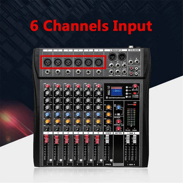Hridz Audio Mixer | 6 Channels Bluetooth DJ Mixer | Live Studio Audio Console | USB & AUX Input | Amplifier Ready