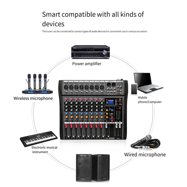 Hridz CT-80S Professional Audio Mixer | 8-Channel Bluetooth USB Mixer