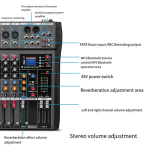 Hridz CT-80S Professional Audio Mixer | 8-Channel Bluetooth USB Mixer