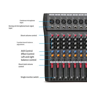 Hridz CT-80S Professional Audio Mixer | 8-Channel Bluetooth USB Mixer