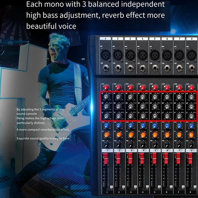 Hridz CT-80S Professional Audio Mixer | 8-Channel Bluetooth USB Mixer