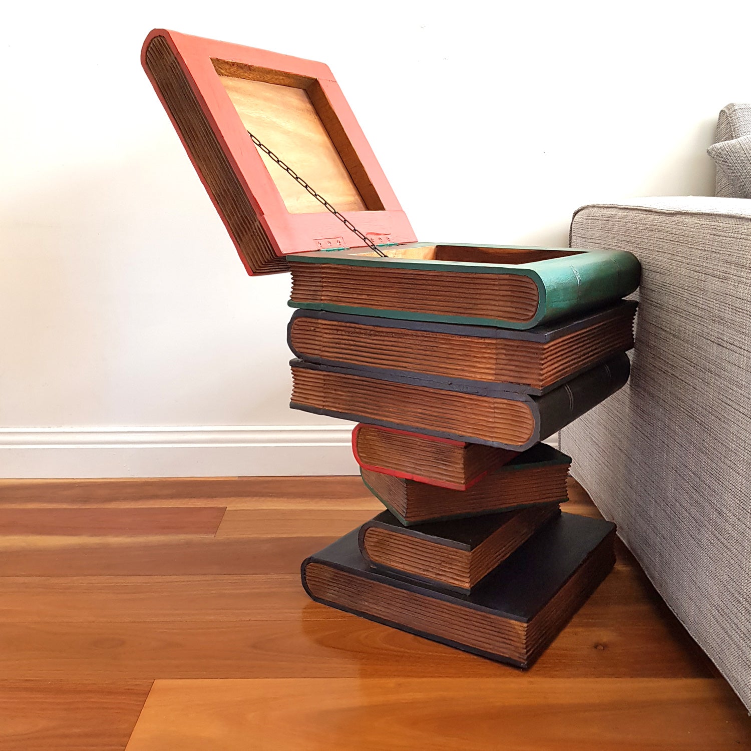 Side Table Corner Table | Raintree Wood | Book Stack Design with Storage Compartment